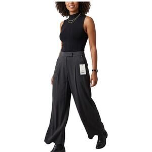 Saint + Sofia Rowan Wide Leg Pants Black NWT Vegan Silk Short US 8 (UK 12)